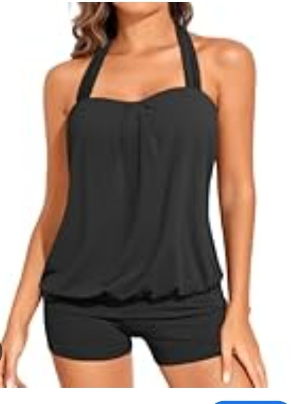 Tempt Me black  blouson tankini swimsuit  Top MED